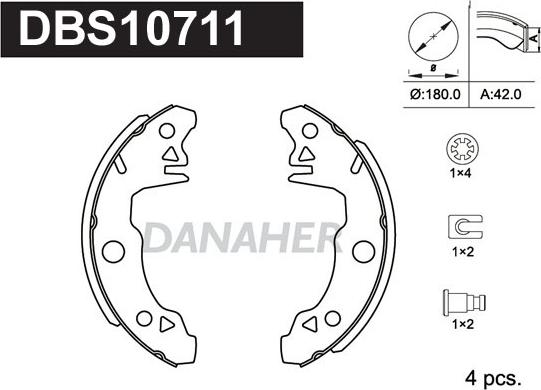 Danaher DBS10711 - Комплект гальм, барабанний механізм autozip.com.ua