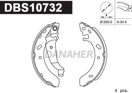 Danaher DBS10732 - Комплект гальм, барабанний механізм autozip.com.ua