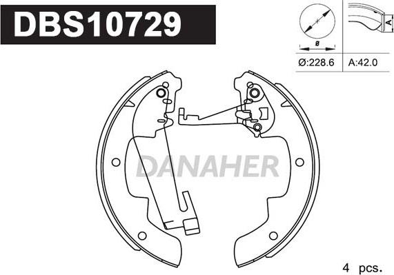Danaher DBS10729 - Комплект гальм, барабанний механізм autozip.com.ua