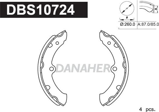 Danaher DBS10724 - Комплект гальм, барабанний механізм autozip.com.ua