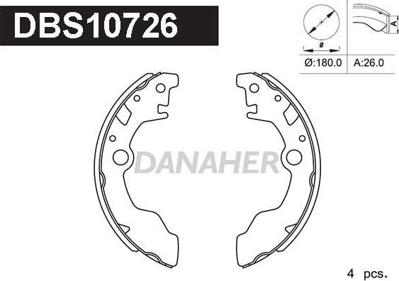 Danaher DBS10726 - Комплект гальм, барабанний механізм autozip.com.ua