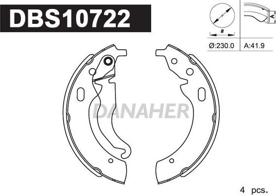 Danaher DBS10722 - Комплект гальм, барабанний механізм autozip.com.ua