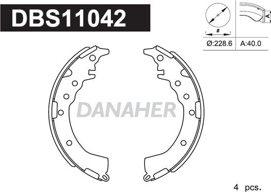 Danaher DBS11042 - Комплект гальм, барабанний механізм autozip.com.ua