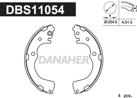 Danaher DBS11054 - Комплект гальм, барабанний механізм autozip.com.ua