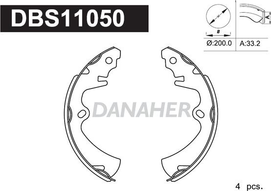 Danaher DBS11050 - Комплект гальм, барабанний механізм autozip.com.ua