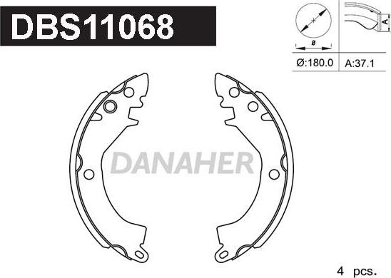 Danaher DBS11068 - Комплект гальм, барабанний механізм autozip.com.ua