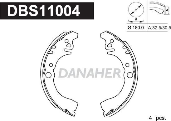 Danaher DBS11004 - Комплект гальм, барабанний механізм autozip.com.ua