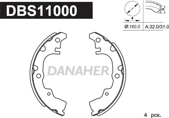 Danaher DBS11000 - Комплект гальм, барабанний механізм autozip.com.ua