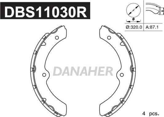 Danaher DBS11030R - Комплект гальм, барабанний механізм autozip.com.ua