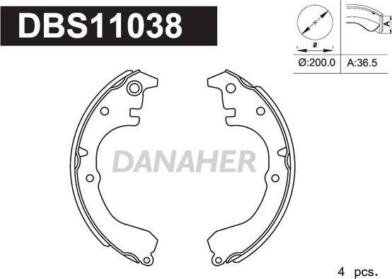 Danaher DBS11038 - Комплект гальм, барабанний механізм autozip.com.ua