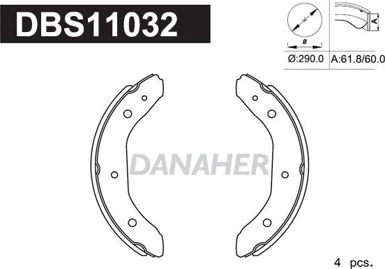 Danaher DBS11032 - Комплект гальм, барабанний механізм autozip.com.ua