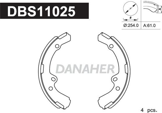 Danaher DBS11025 - Комплект гальм, барабанний механізм autozip.com.ua