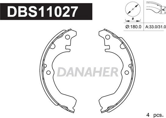 Danaher DBS11027 - Комплект гальм, барабанний механізм autozip.com.ua