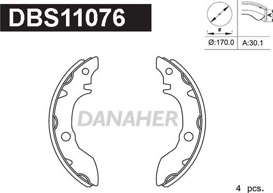 Danaher DBS11076 - Комплект гальм, барабанний механізм autozip.com.ua