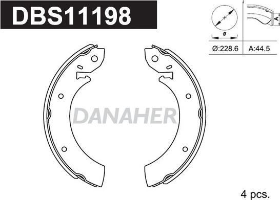 Danaher DBS11198 - Комплект гальм, барабанний механізм autozip.com.ua