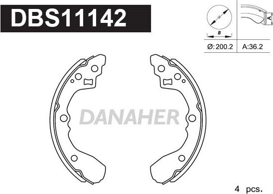 Danaher DBS11142 - Комплект гальм, барабанний механізм autozip.com.ua