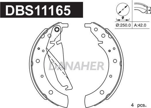 Danaher DBS11165 - Комплект гальм, барабанний механізм autozip.com.ua