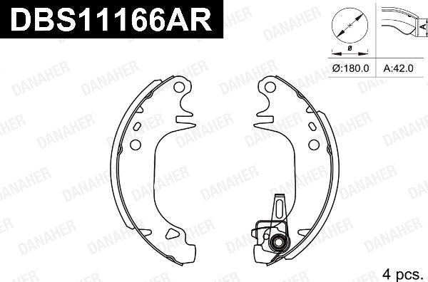 Danaher DBS11166AR - Комплект гальм, барабанний механізм autozip.com.ua
