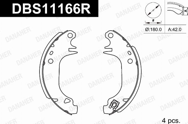 Danaher DBS11166R - Комплект гальм, барабанний механізм autozip.com.ua