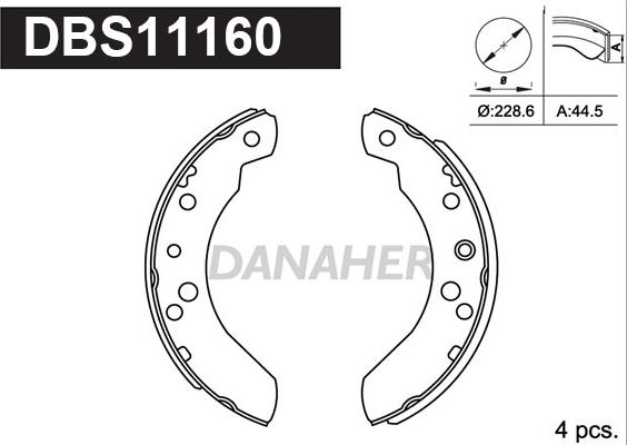 Danaher DBS11160 - Комплект гальм, барабанний механізм autozip.com.ua