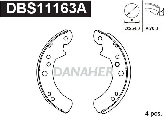 Danaher DBS11163A - Комплект гальм, барабанний механізм autozip.com.ua