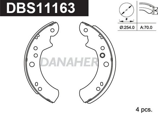 Danaher DBS11163 - Комплект гальм, барабанний механізм autozip.com.ua