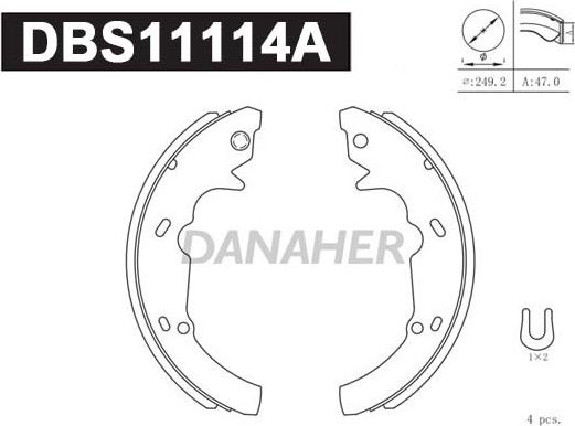 Danaher DBS11114A - Комплект гальм, барабанний механізм autozip.com.ua