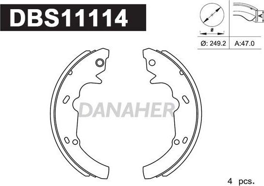 Danaher DBS11114 - Комплект гальм, барабанний механізм autozip.com.ua