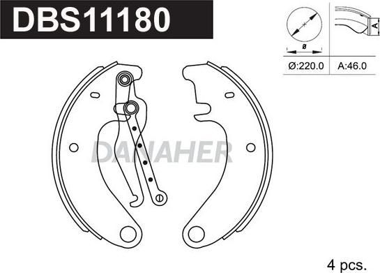 Danaher DBS11180 - Комплект гальм, барабанний механізм autozip.com.ua