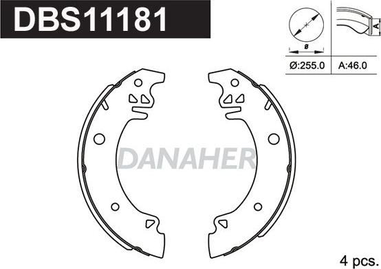 Danaher DBS11181 - Комплект гальм, барабанний механізм autozip.com.ua