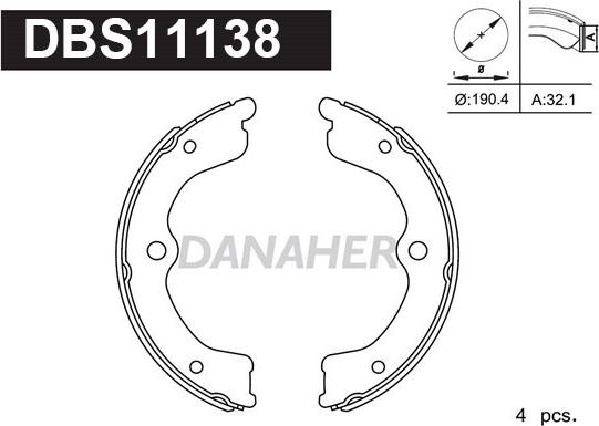 Danaher DBS11138 - Комплект гальм, ручник, парковка autozip.com.ua