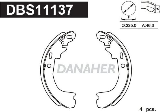 Danaher DBS11137 - Комплект гальм, барабанний механізм autozip.com.ua