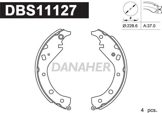 Danaher DBS11127 - Комплект гальм, барабанний механізм autozip.com.ua