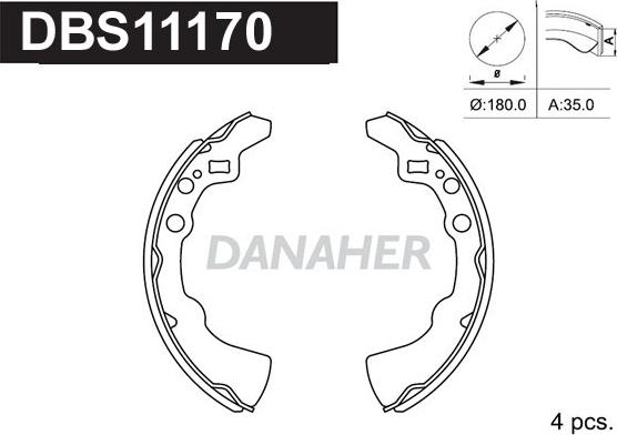 Danaher DBS11170 - Комплект гальм, барабанний механізм autozip.com.ua