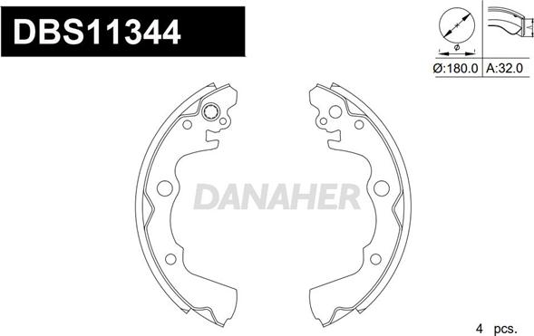 Danaher DBS11344 - Комплект гальм, барабанний механізм autozip.com.ua