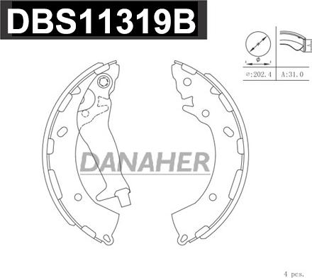 Danaher DBS11319B - Комплект гальм, барабанний механізм autozip.com.ua