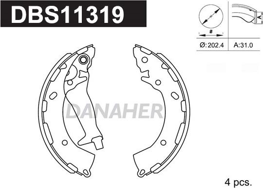 Danaher DBS11319 - Комплект гальм, барабанний механізм autozip.com.ua