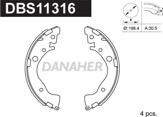 Danaher DBS11316 - Комплект гальм, барабанний механізм autozip.com.ua