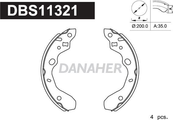 Danaher DBS11321 - Комплект гальм, барабанний механізм autozip.com.ua