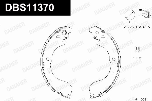 Danaher DBS11370 - Комплект гальм, барабанний механізм autozip.com.ua