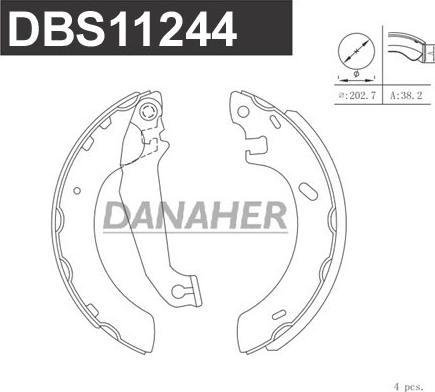 Danaher DBS11244 - Комплект гальм, барабанний механізм autozip.com.ua