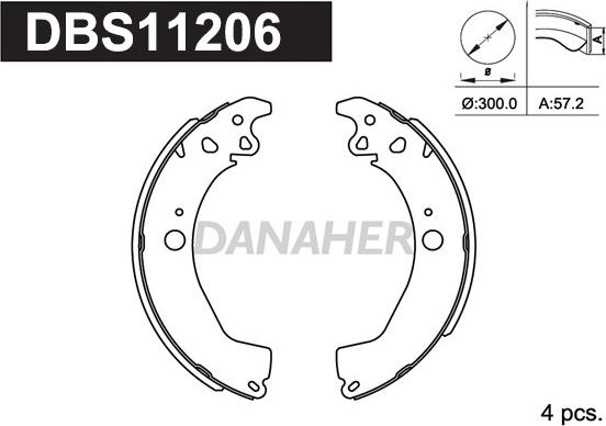 Danaher DBS11206 - Комплект гальм, барабанний механізм autozip.com.ua