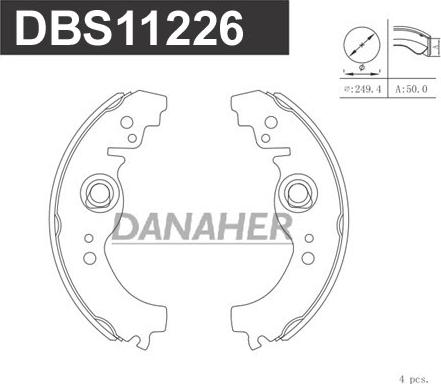 Danaher DBS11226 - Комплект гальм, барабанний механізм autozip.com.ua