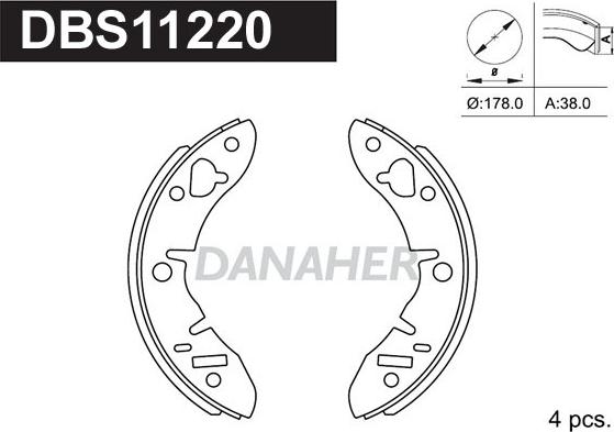 Danaher DBS11220 - Комплект гальм, барабанний механізм autozip.com.ua
