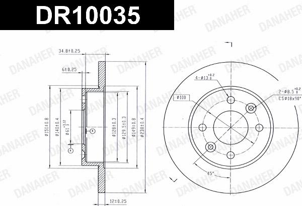 Danaher DR10035 - Гальмівний диск autozip.com.ua