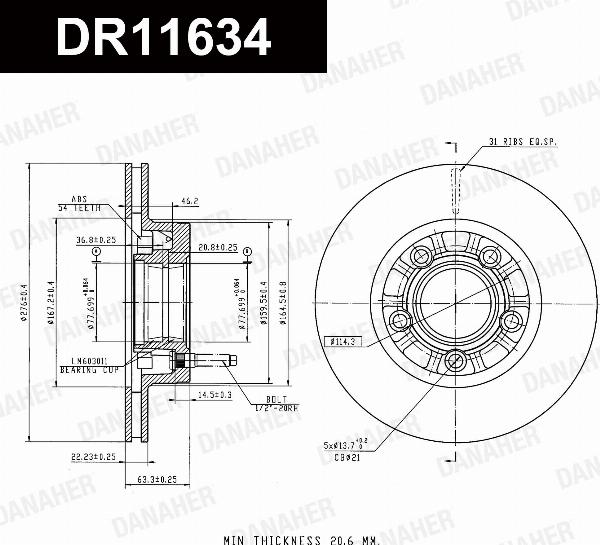 Danaher DR11634 - Гальмівний диск autozip.com.ua