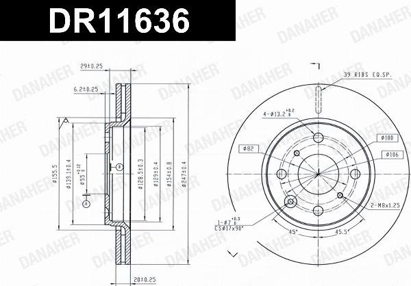 Danaher DR11636 - Гальмівний диск autozip.com.ua