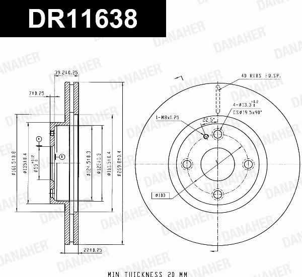 Danaher DR11638 - Гальмівний диск autozip.com.ua