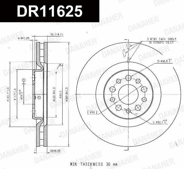 Danaher DR11625 - Гальмівний диск autozip.com.ua