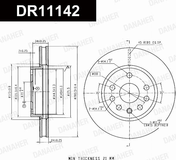 Danaher DR11142 - Гальмівний диск autozip.com.ua